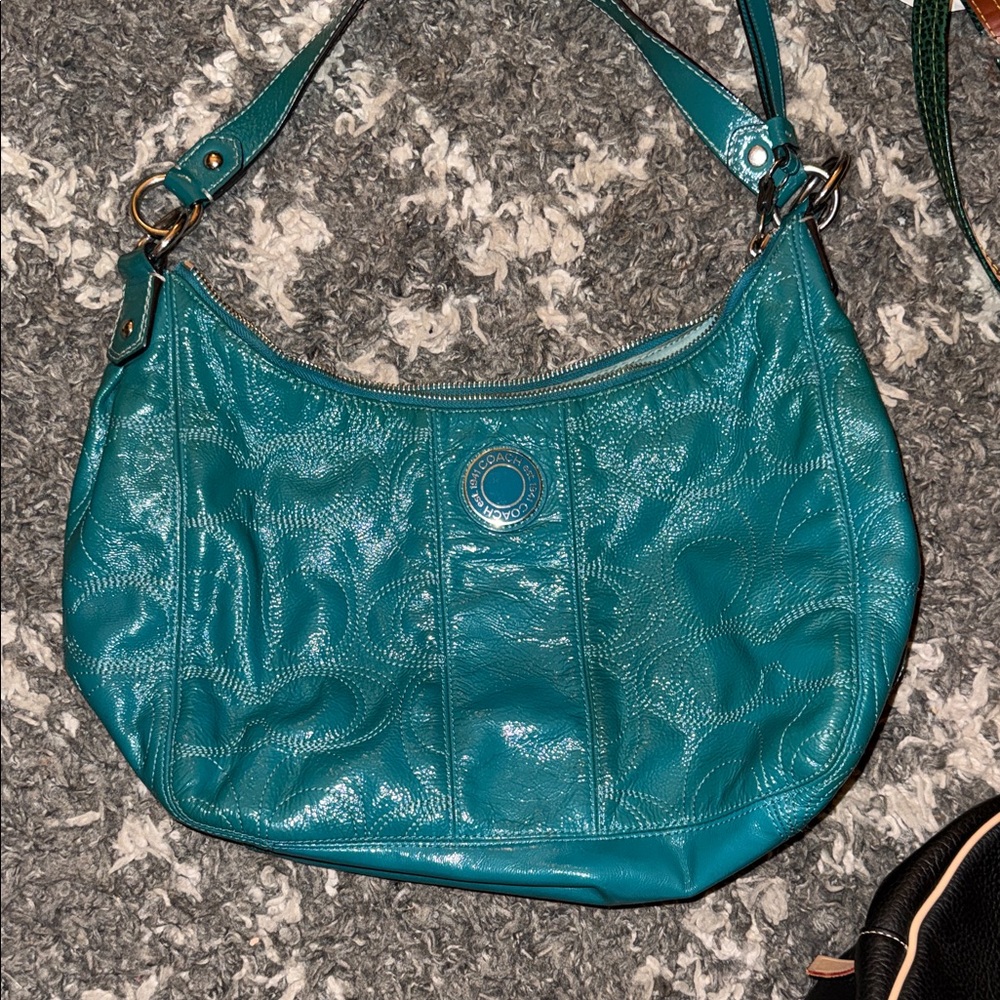 Coach Teal Embossed Hobo Bag
